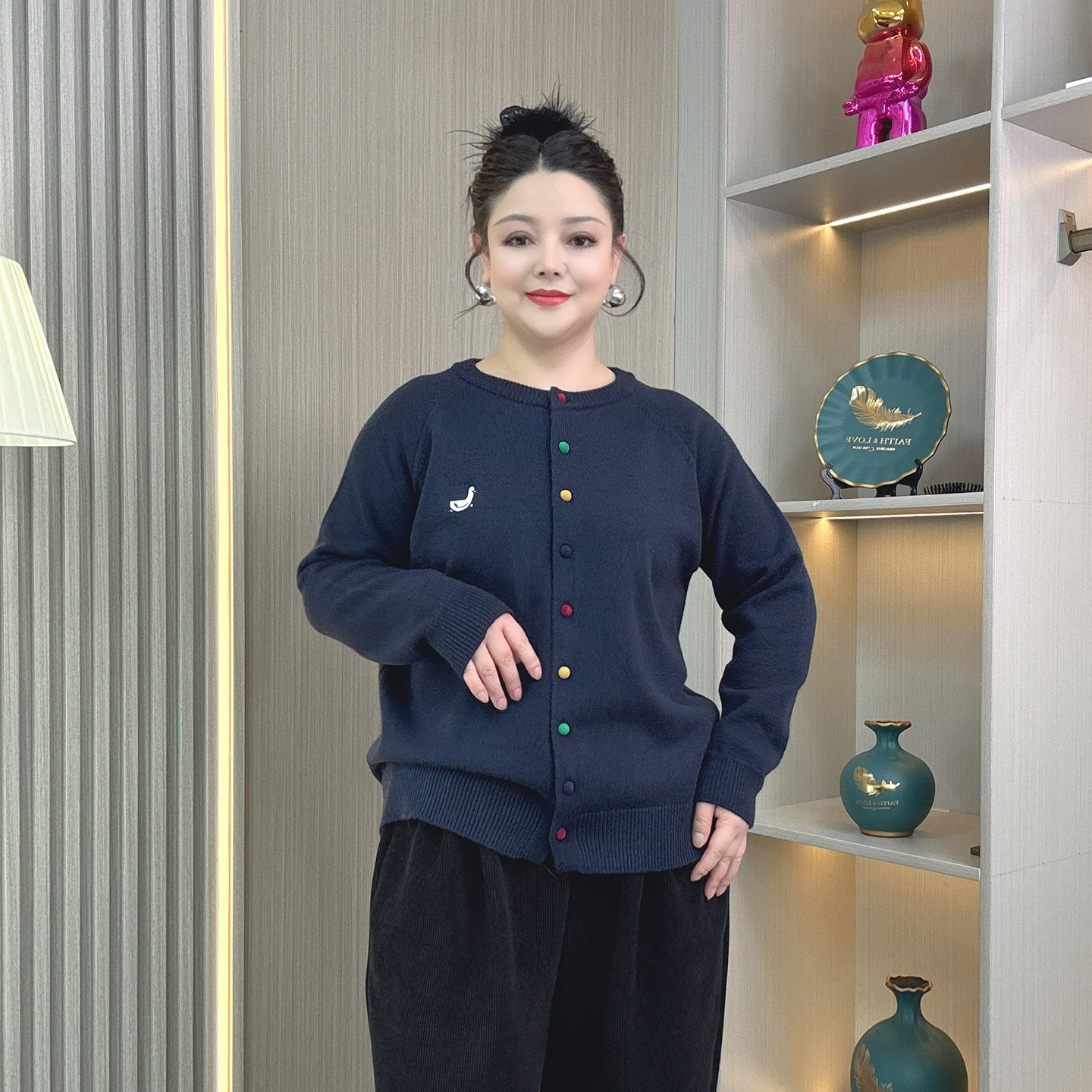 大码女装胖mm秋冬新款韩系刺绣高级慵懒宽松显瘦针织开衫毛衣外套,淘宝优惠券,粉丝福利购,淘宝优惠卷