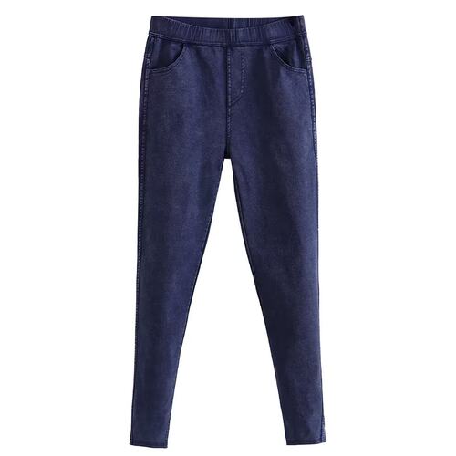 2026秋装大码胖mm松紧高腰显瘦弹力黑色小脚铅笔裤子仿牛仔魔术裤 - 图3