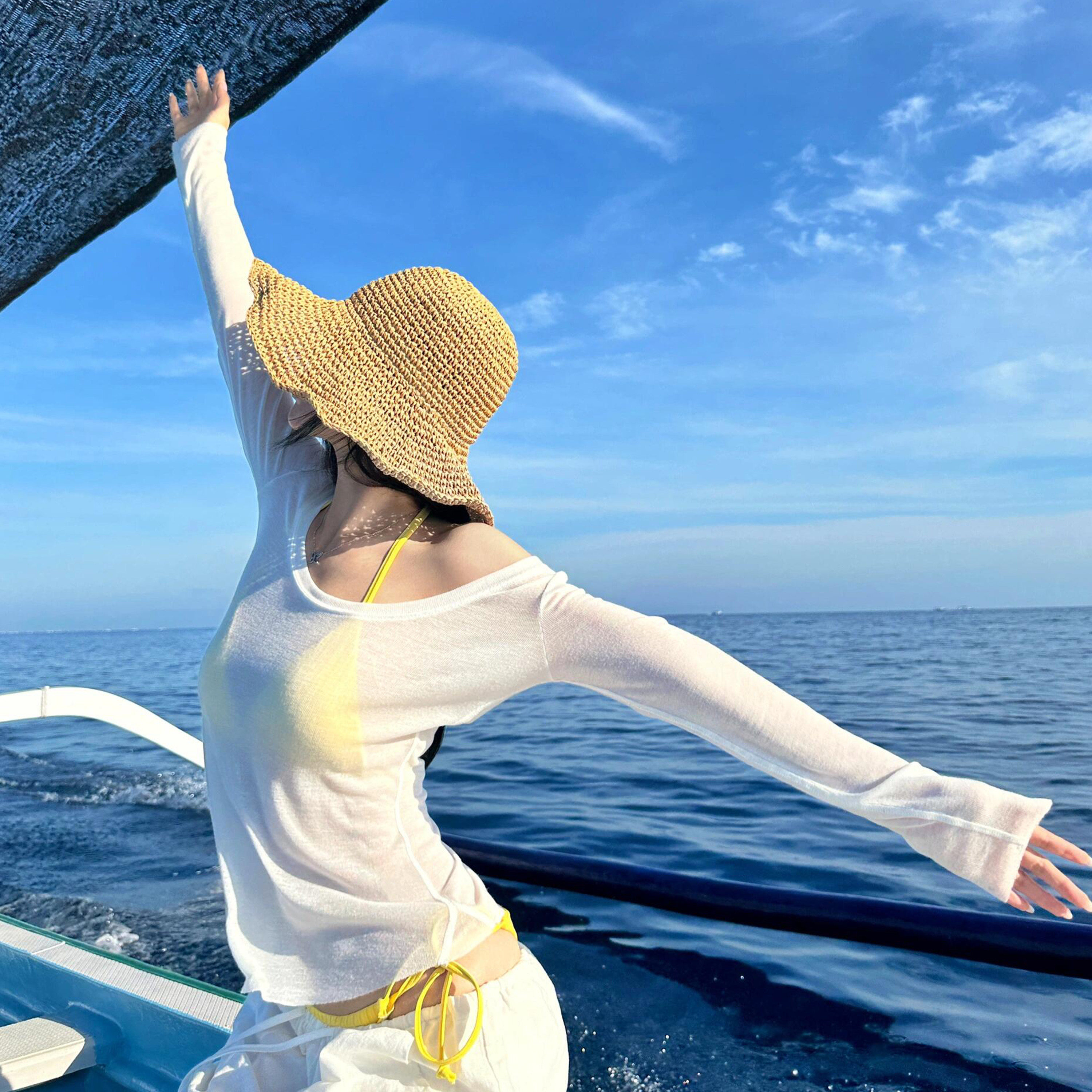 新款泳装白色长袖防晒罩衫黄色比基尼休闲宽松长裤套装度假泳衣女,淘宝优惠券,粉丝福利购,淘宝优惠卷