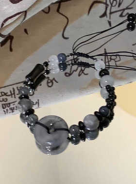 平安扣黑色松烟入墨串珠手链百搭