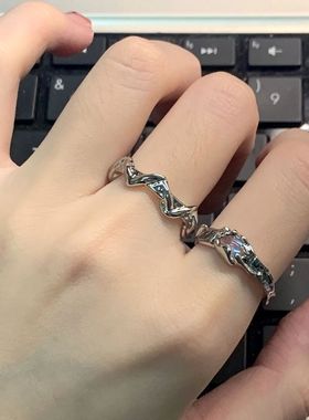 情侣s925银冷淡风开口可调节戒指