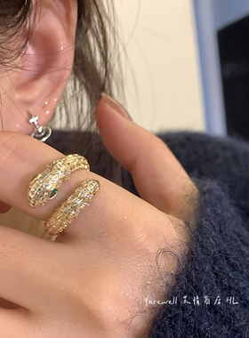 戒指女小众设计个性蛇形时尚夸张开口指环嘻哈朋克满钻轻奢食指戒