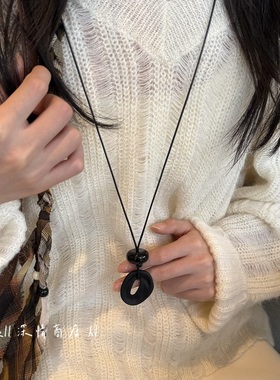 复古禅意平安扣绳编长款毛衣链