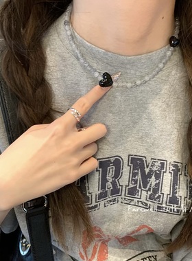 心形贝母小众颈链桃心黑色锁骨链