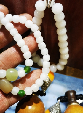 捡石人原创，和田玉青海料白玉手串七毫米手串，女式手链
