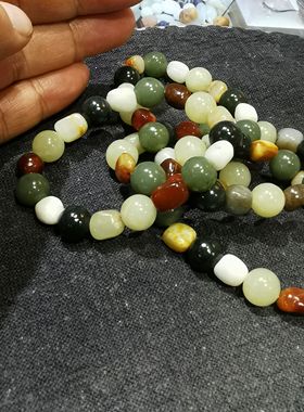 和田玉多宝手串原石散珠子玉珠手链项链湖绿黄口随形 DIY全手工