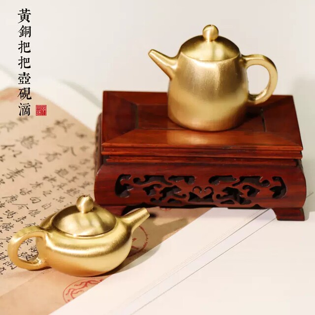 Teapot ທອງແດງບໍລິສຸດ mini, ສີ່ treasures ຂອງການສຶກສາ, ນ້ໍາຫຼຸດລົງ kettle inkstone