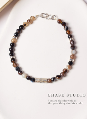 天然黑玛瑙925银手链女款百搭