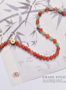 天然绿玛瑙南红双圈手链