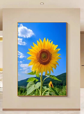 向日葵客厅装饰画太阳花玄关挂画招财风水画风景画卧室竖版墙壁画