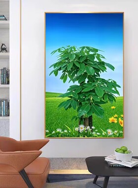 发财树客厅装饰画绿色小树玄关挂画招财风水画走廊过道餐厅墙壁画