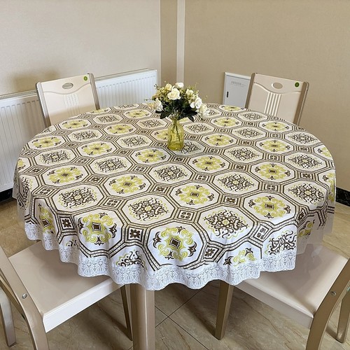 PVC防水不镂空大圆桌布田园餐桌布家用酒店饭店软质台布防烫免洗 - 图1