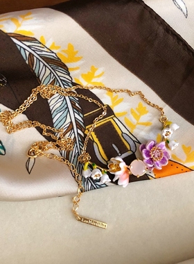 彩绘紫银莲花瓣宝石项链