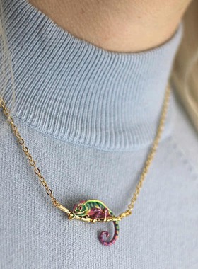变色龙吊坠女童话风珐琅