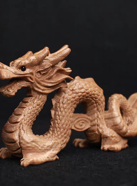 桃木龙摆件补缺角青龙木雕龙摆件吉祥物工艺品实木质制绿色生肖龙
