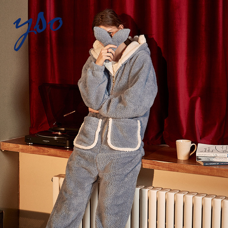 yso冬季连体宽松可爱珊瑚绒睡衣 yso睡衣/家居服套装