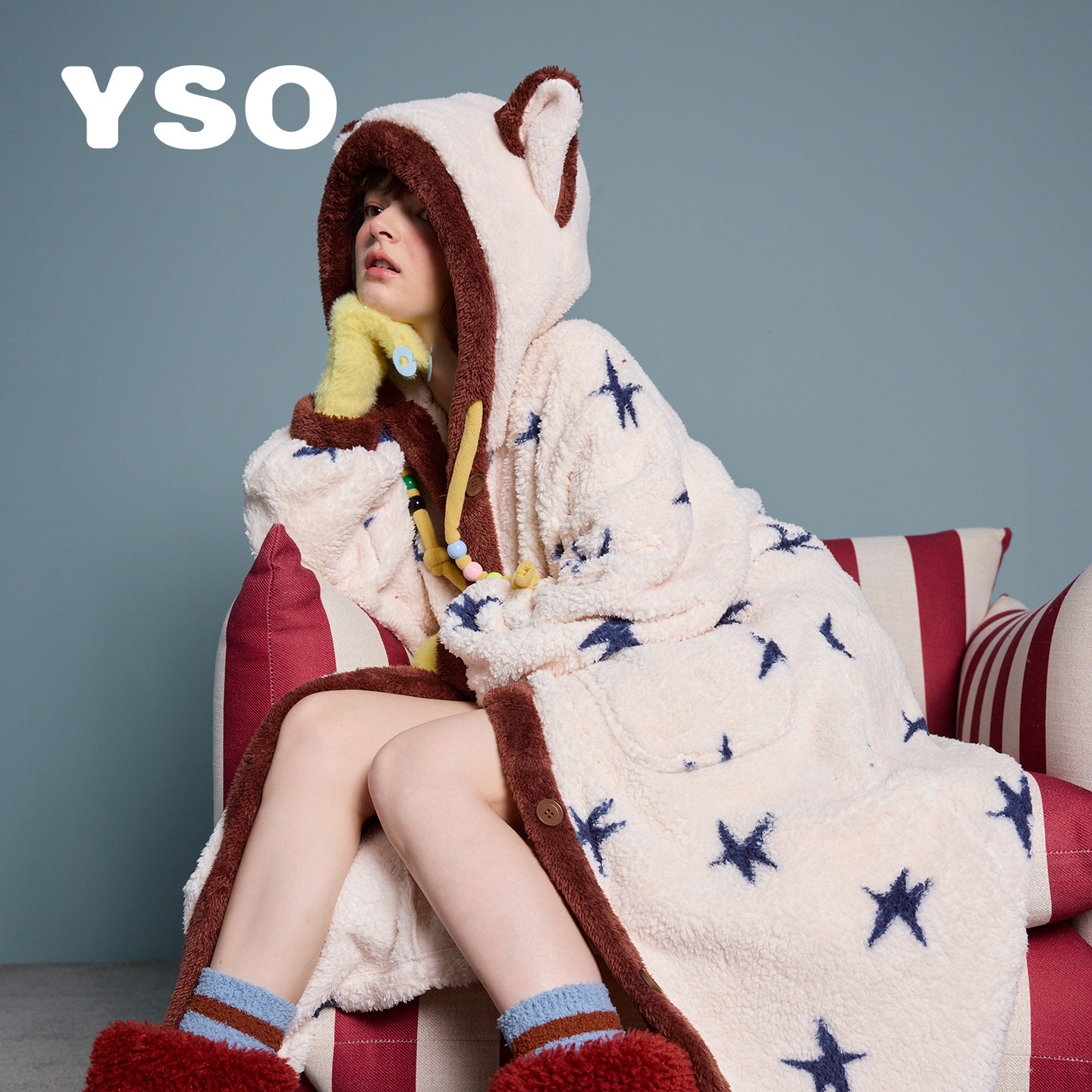 yso【酷猫系列】睡衣女冬季加厚毛绒长款可爱猫耳睡袍保暖家居服D,淘宝优惠券,粉丝福利购,淘宝优惠卷