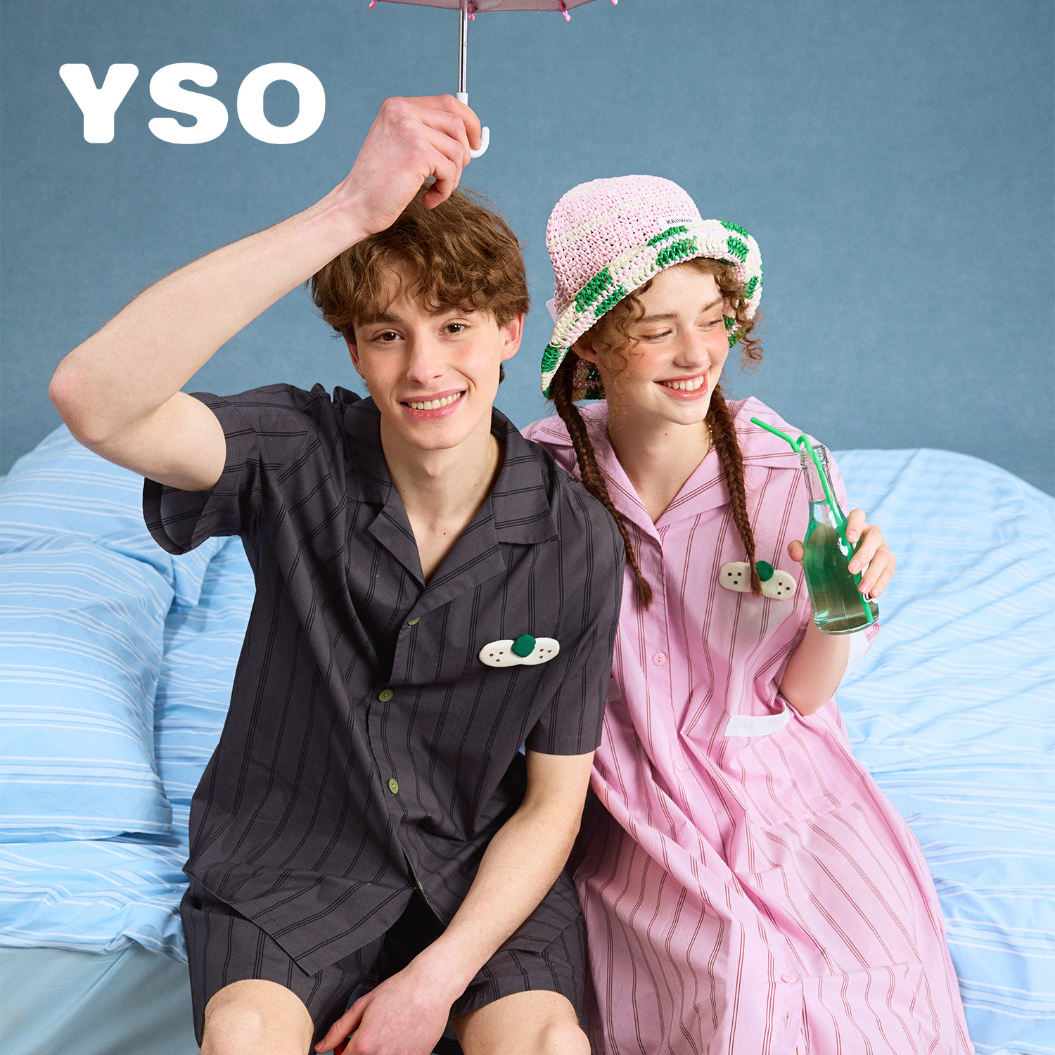 yso【酷猫系列】情侣睡衣春夏款短袖短裤男女款可外穿家居服套装B,淘宝优惠券,粉丝福利购,淘宝优惠卷