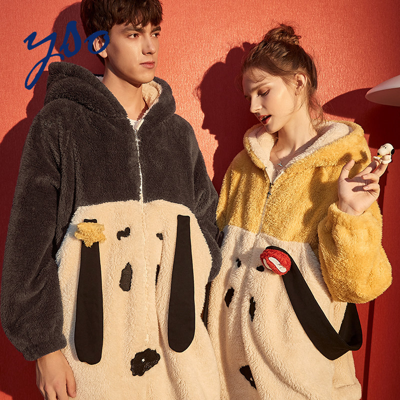 史努比情侣秋冬款珊瑚绒连体睡衣 yso睡衣/家居服套装