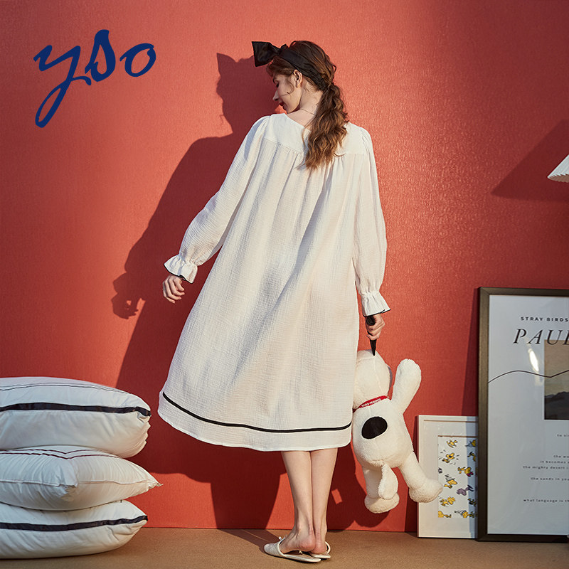 yso史努比春秋纯棉长袖荷叶边睡衣 yso睡裙