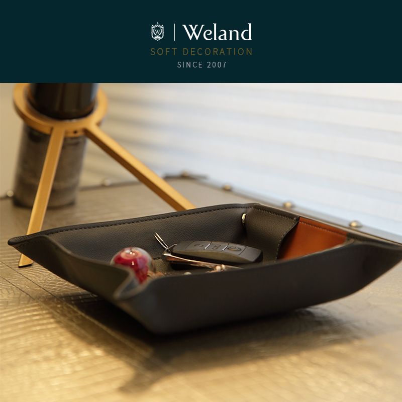 weland皮質方形托盤入門玄關鑰匙創意收納樣板房設計裝飾順豐包郵