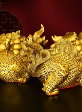 纯黄铜貔貅摆件家用招财富贵皮丘一对开业家居客厅公司办公室店铺