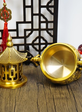 黄铜狻猊凉亭炉黄铜塔炉铜香炉铜香薰炉龙纹塔炉工艺品摆件