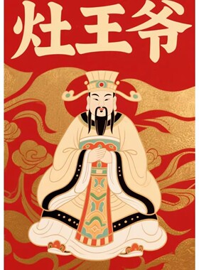 灶王爷覆膜防水墙贴画传统年味好物护家宅祈平安画像不干胶贴纸