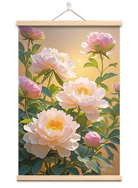新富贵牡丹花挂画新中式玄关餐厅挂轴画客厅装饰画高级感布艺壁画