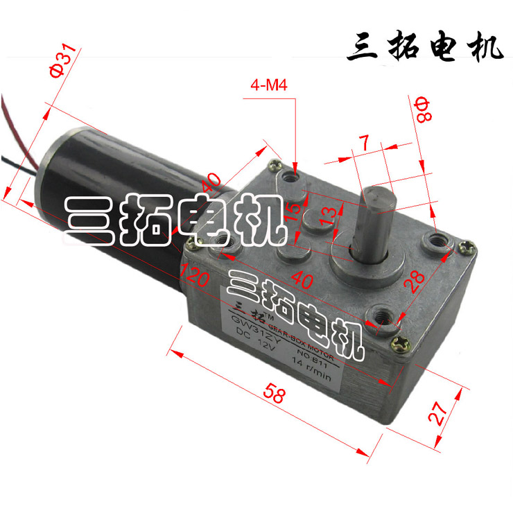 三拓电机GW31ZY蜗轮蜗杆减速电机12V 24V电炒锅电动机微型马达 - 图0