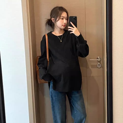 诺初◆孕妇装上衣新款孕期长袖圆领打底衫内搭大码春季薄款T恤女 - 图2