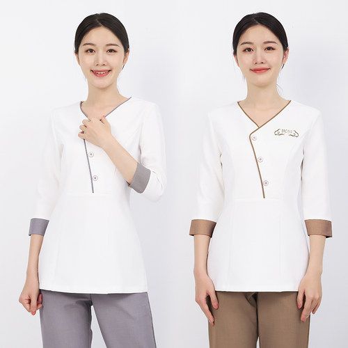 美容院工作服女气质酒店夏装t恤短袖夏季定制高级美容皮肤管理师
