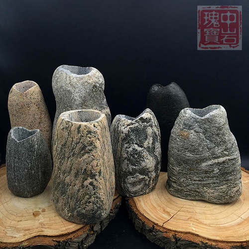 创意石头花盆禅意小花器摆件水培植物茶道迷你石器个性花插瓶包邮 - 图0