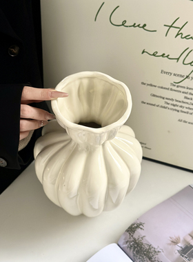 北欧法式亮面陶瓷花瓶摆件客厅插花轻奢高级感小众侘寂风装饰品