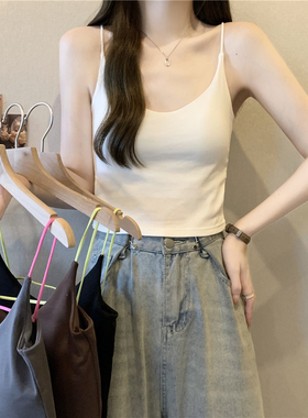 ins休闲运动小吊带背心女夏内搭外穿自带胸垫V领撞色美背无袖上衣