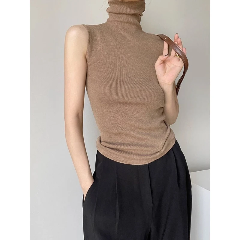 黑色高领吊带背心女秋冬季高级感皮草内搭针织打底无袖堆堆领上衣,淘宝优惠券,粉丝福利购,淘宝优惠卷