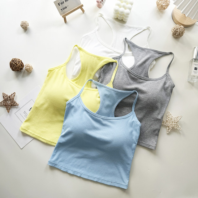 Blue 2024 New Sports Yoga Bra Sexy Tops Suspenders Women's Tank Tops with Breast Pads for Summer Outerwear