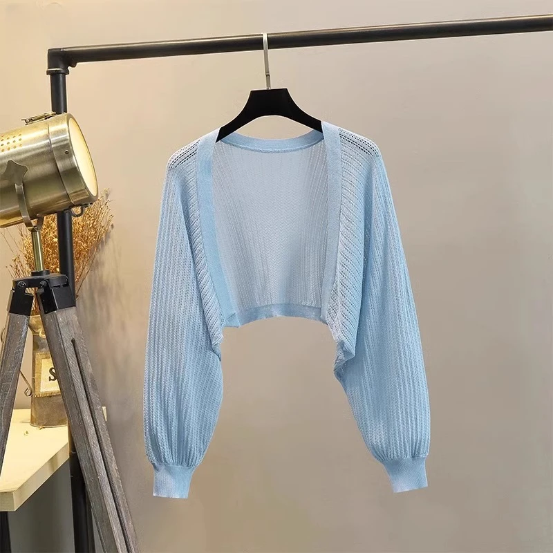 冰丝防晒开衫女士夏季薄款镂空披肩罩衫灯笼袖小坎肩外套,淘宝优惠券,粉丝福利购,淘宝优惠卷