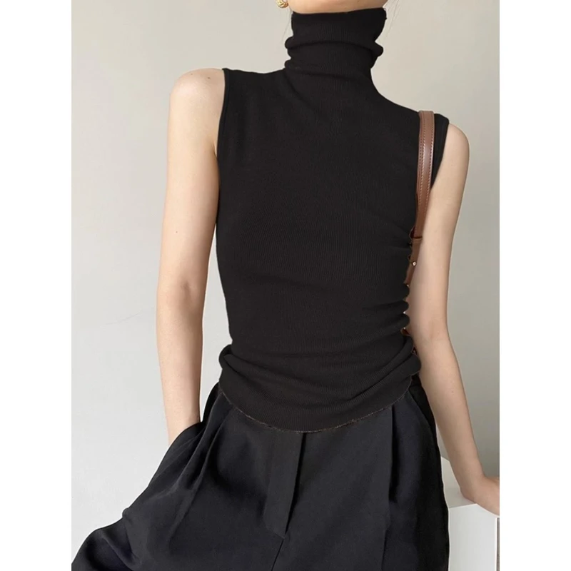 黑色高领吊带背心女秋冬季高级感皮草内搭针织打底无袖堆堆领上衣,淘宝优惠券,粉丝福利购,淘宝优惠卷