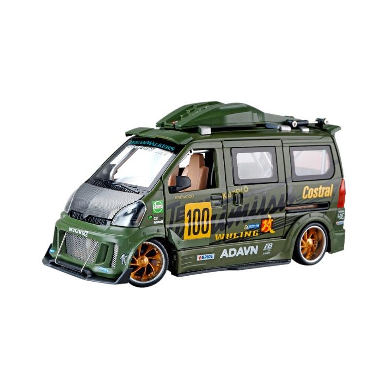 新款 1:24五菱面包车JDM改装版合金车模型仿真赛车摆件儿童玩具车 - 图3