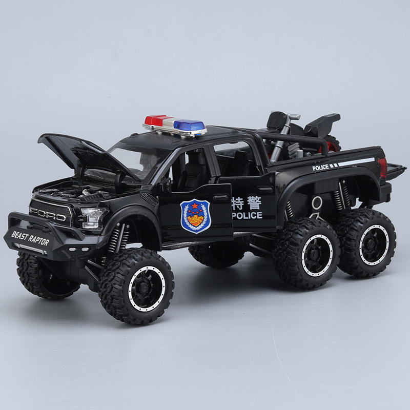 新款 1：28猛禽警车带声光男孩玩具金属汽车模型摆件 - 图3