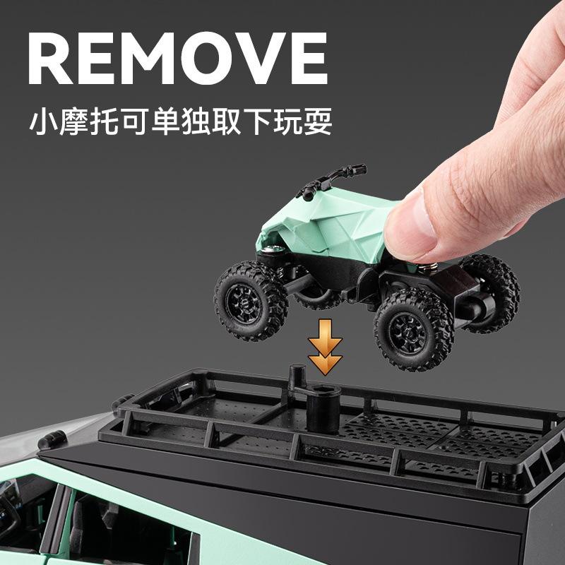 新款 车致1:24特斯LA露营车带摩托合金声光避震转向汽车模型 - 图2
