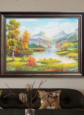 美式招财装饰画客厅走廊挂画欧式风景山水壁画餐厅墙画饭厅仿油画