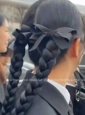 jisoo智秀黑色缎面蝴蝶结发夹