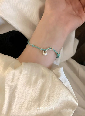 T蓝银扣~925纯银手绳编织手串