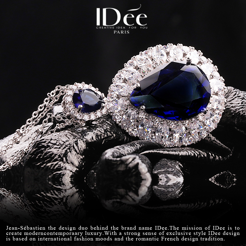 法国idee紫宝石长款女银色感毛衣链 idee项坠/吊坠