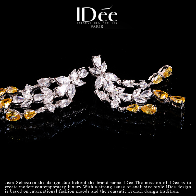 法国idee阿曼达黄水晶闪钻女感耳坠 idee耳钉