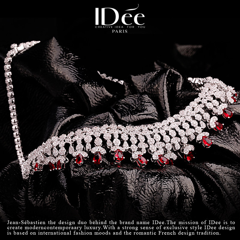 法国idee邂逅红宝石女时尚夸张吊坠 idee项链