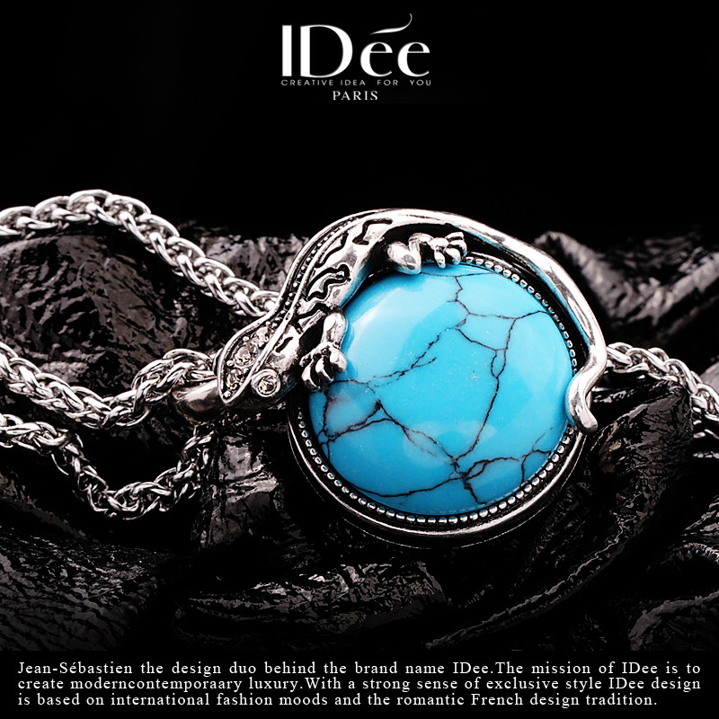 法国idee男潮牌嘻哈个性蓝松石吊坠 idee项链