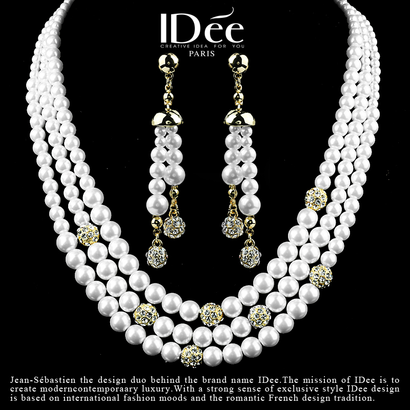 法国idee新娘套装白色仿珍珠颈链 idee组合套装